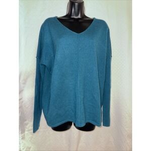 Soft Surroundings 100% Cashmere Sweater Medium Green V Neck‎ Ribbed Sleeves